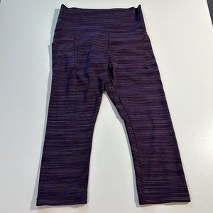 Athleta Womens Salutation II Stash Pocket Capri Crop Legging Sz M Purple Striped